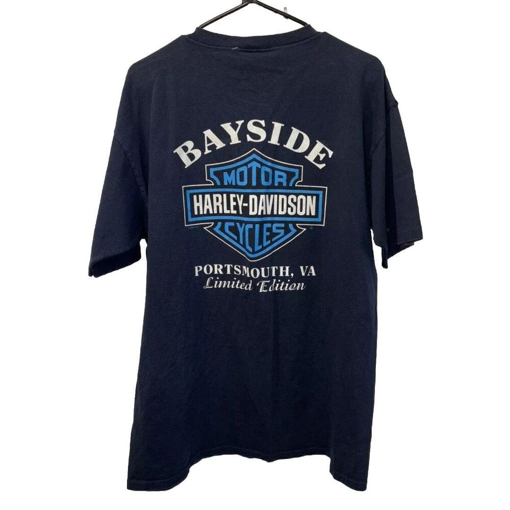 Harley Davidson Shirt Men L Blue Bayside Portsmouth VA Cotton Button Pocket